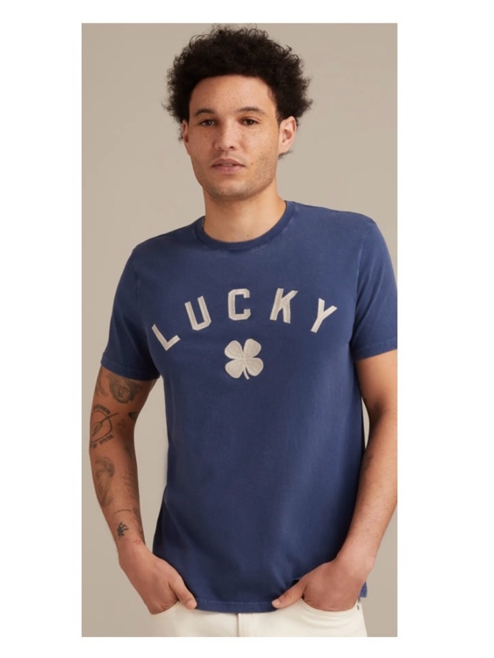 Lucky Brand Men's Navy Blue Graphic Crewneck Tee